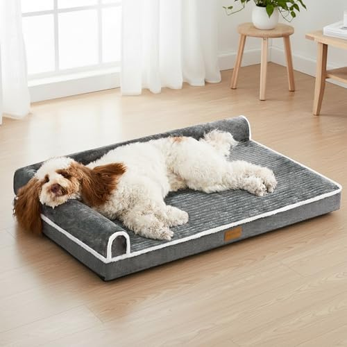 Jolibean Orthopädisches Hundebett Mittelgroße Hunde, 91x61cm,Grau | Wasserdicht Rutschfest, Kuscheliges mit Rutschfester Unterseite Hundematte, Abnehmbarer Waschbarer Hülle