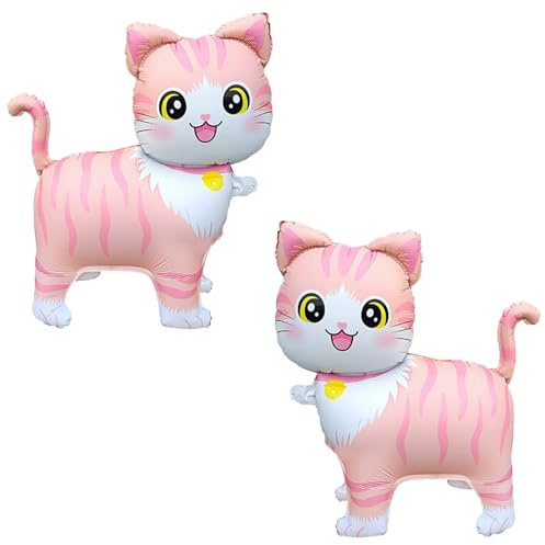 Mavouri 2 Stück Katzen Deko Luftballons Geburtstag Rosa, XXL Luftballon Katze Tiere Ballons, Folienballon Katze Deko, Katzen Geburtstag Ballon Tiere für Kindergeburtstag Deko, Babyparty Dekoration