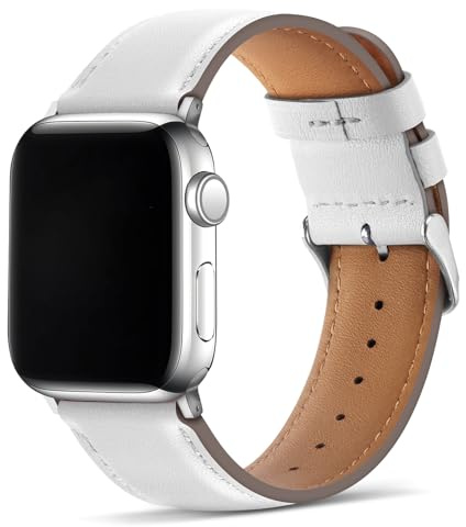 Tasikar Compatible with Apple Watch Strap 49mm 46mm 45mm 44mm 42mm Genuine Leather Replacement Bracelet Band Compatible with iWatch Ultra 3 2 1 SE Series 11 10 9 8 7 6 5 4 3, White