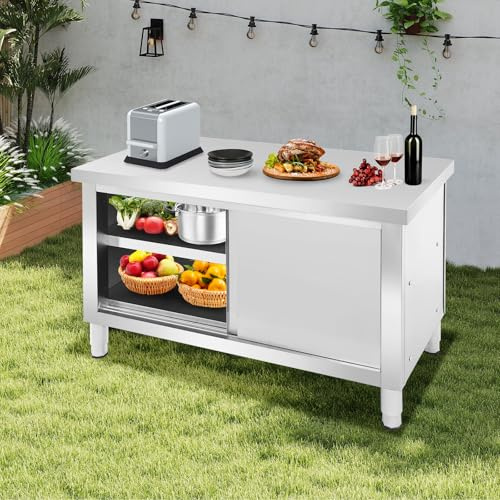 GIDRLL Edelstahl Schrank mit Schiebetüren, Outdoor Küche Edelstahl Tisch Gastro, Freistehender Arbeitsschrank Küchenarbeitstisch für Restaurant, Garage und Küche (120 * 60 * 80cm)
