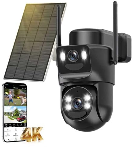 Inucam 4K Solar Security Camera Outdoor Wireless, 360° PTZ 5GHz/2.4GHz WiFi Security Camera for Home with 5X Zoom, Auto Tracking, Human Detection, Siren, 2 Lens, Color Night Vision, IP66