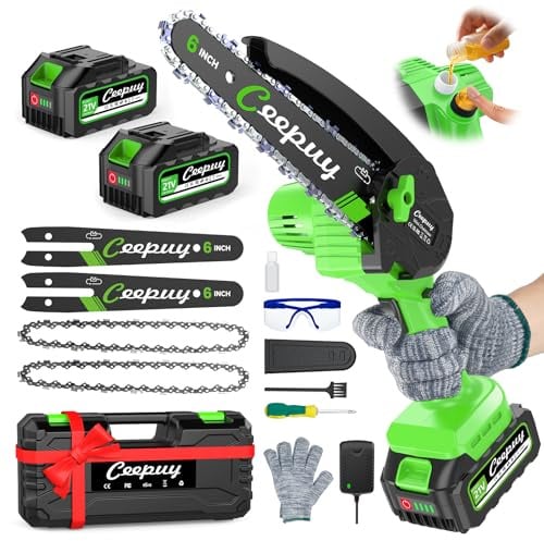 CEEPUY 6 Pollici Mini Motosega a Batteria per Potatura 2 x 4000 mAh, 880W Sega Elettrica per Potatura con Pompetta Olio, Motosega Elettrica a Batteria per Taglio Del Legno Giardini