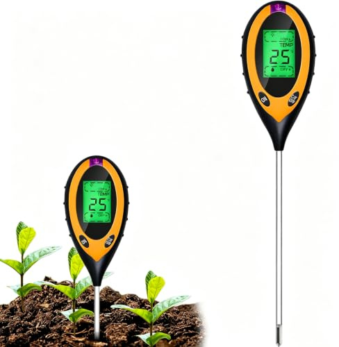 YRHWS Bodentester, Boden-pH-Messer 4-in-1 Bodenmessgerät für Temperatur/pH/Licht/Feuchtigkeit, Boden-Feuchtigkeitsmessgerät für Pflanzen Gartenarbeit Rasen Garten Landwirtschaft
