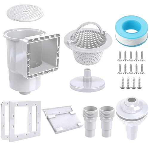 10er Set Einbauskimmer, Skimmer Pool Set, Skimmerset Komplett mit Einlaufdüse & weiterem Zubehör, Pool-Reinigungsset, Komplettset für Stahlwandpools Aufstellpool Poolreinigung Wasserpflege, Weiß