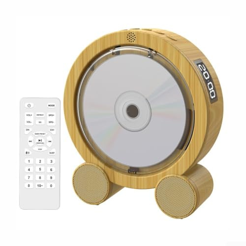 Kompakter Disc-Player für Zuhause und Auto, kabelloser Lautsprecher mit AM für FM-Tuner, programmierbare Titel, LED-Display, 26 x 22 x 11 cm (Holzmaserung)