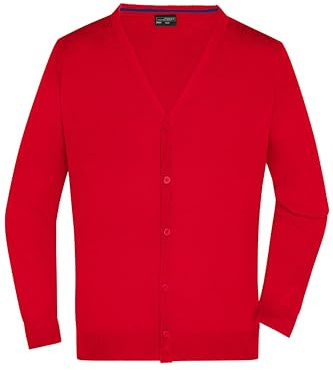 James & Nicholson Herren Strickjacke - Leichter Cardigan aus hochwertiger Baumwolle | Farbe: red | Grösse: L