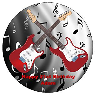 Guitar & Music Personalised Pre Cut Edible Icing Cake Topper 7.5 inch