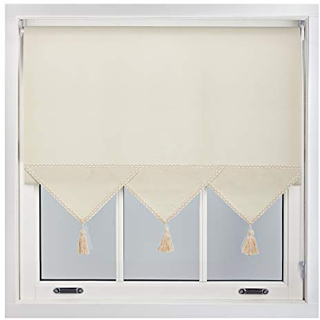 FURNISHED Roller Blind with Triangle Edge & Metal Fittings, Trimmable Non-Blackout Heavy Duty Fittings Classic Daylight Window Triangle Blinds - Cream, 120cm x 165cm