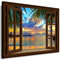 Boikal - Wandbilder Fensterblick 80 x 70 cm Leinwandbild modern Kunstdrucke Wanddesign Wanddekoration Wanddeko Braun Fenster Bild Sonne Meer Strand Steine XXL178-11