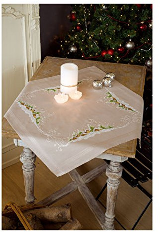 Vervaco Kreuzstich Stickpackungen Tischdecke Winterdorf im Schnee Stickdecken Vorgezeichnet Basteln Erwachsene Kreativ Set Vorgedruckte Decke Sticken 80 x 80 cm Stickset DIY Sticken Set