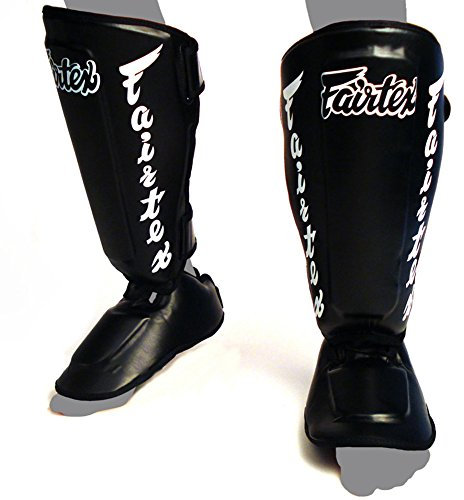 Fairtex SP7 Twister abnehmbare Schienbeinschoner für Thaiboxen, Muay Thai, MMA, Schützende Schienbeinschoner für Wettkampf, Kickboxen (Schwarz, Medium)