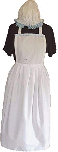 Ladies Fancy Dress Full Apron & MOP Cap Victorian Edwardian Poor Blue LACE (Small)