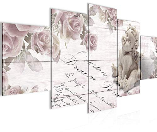 Runa Art - Bilder Engel Blumen 200 x 100 cm 5 Teilig XXL Wanddekoration Design Grau 006051a