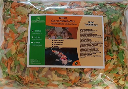 MIBO Gartenteich Mix 3000ml Teichpflege Futter Gartenteich Flocke Sticks Gammarus Pellets
