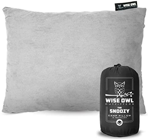 Wise Owl Outfitters Reisekissen (36x46cm) - Outdoor Kopfkissen aus Memory Foam - Camping Kissen - Nackenkissen für Flugzeug, Auto, Zug - Kompaktes Reisekopfkissen - Camping Zubehör (Grau)