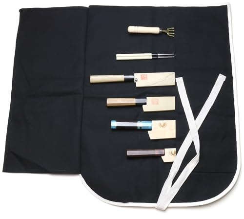 Yoshihiro Cotton Knife Pouch/bag Japanese Sushi Chef Knife Accessories (6 slots, Black)