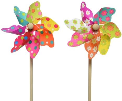 dekorative fröhlich Bunte Windmühle Windrad auf Stab aus wetterfestem PVC bunt Preis für 2 Stück
