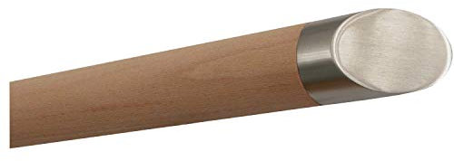 TIBU Buche unbehandelt Holz Handlauf Geländer 30-500 cm mit Edelstahl Endstück Wandhandlauf Wand Treppe, Länge: 3300 mm / 330 cm / 3,3 m Enden: schräges Endstück