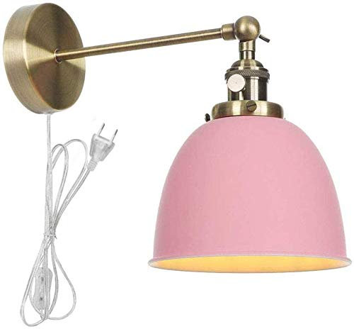 FSLIVING 1-Light Modern Plug-in Wandleuchte, Swing Arm Wandleuchte Beleuchtung Pink Wandleuchte mit Schaltkabel für Schlafzimmer, Spiegel, Küche