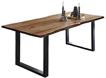 SAM Esszimmertisch 200 x 100 cm Mephisto, Baumkantentisch naturfarben, Akazienholz massiv + lackiert, U-Gestell aus Metall schwarz, Esstisch im Industrial-Stil, jeder Holztisch EIN Unikat