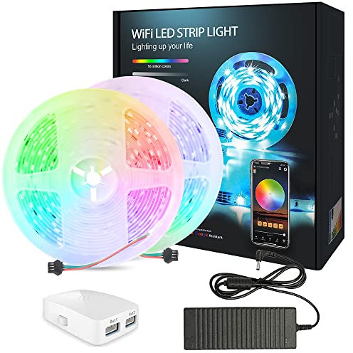 INDARUN RGBIC Ruban LED 10M Couleur Dynamique, WiFi Bande LED 12V 150 LEDs 5050 RGBIC, Bandeau Led RGBIC, Travailler avec Alexa/Google Home, pour les décorations d'intérieur (2 * 5M)