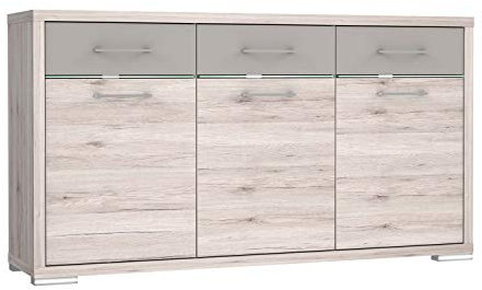 FORTE Stay Kommode mit 3 Türen und 3 Schubladen, Holzwerkstoff, Sandeiche / Cacao Supermat / Basalt, B x H x T: 172,2 x 94,1 x 42 cm