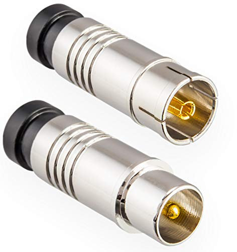 Lot de 1 connecteur d'antenne et 1 prise femelle pour fenêtre de câble, radio DVB-C, DVB-T2, antennes TV IEC (mâle + femelle) - Connecteur de compression pour câble d'antenne coaxial - Coupleur BK -
