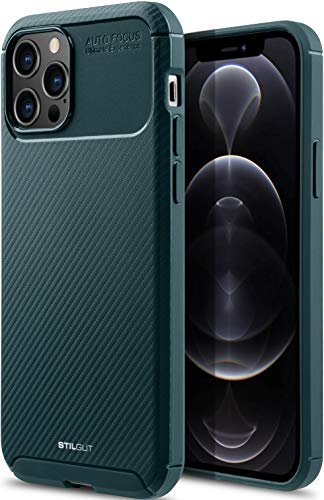 STILGUT Carbon Auto Focus kompatibel mit iPhone 12 & iPhone 12 Pro (6.1) TPU Hülle im Carbon Design, TPU Cover, stoßfeste Handyhülle - Grün