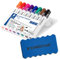 Staedtler Lumocolor 351 WP8 Whiteboardmarker, Rundspitze, 2 mm, aufstellbare Box mit 8 farben + original Staedtler Löscher