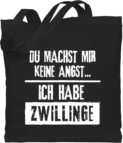 Baumwolltasche - Mama Taschen - Du machst mir keine Angst - Ich habe Zwillinge - Unisize - Schwarz - tasche zum muttertag mutter beutel muttertagsgeschenk von kindern mom jutebeutel