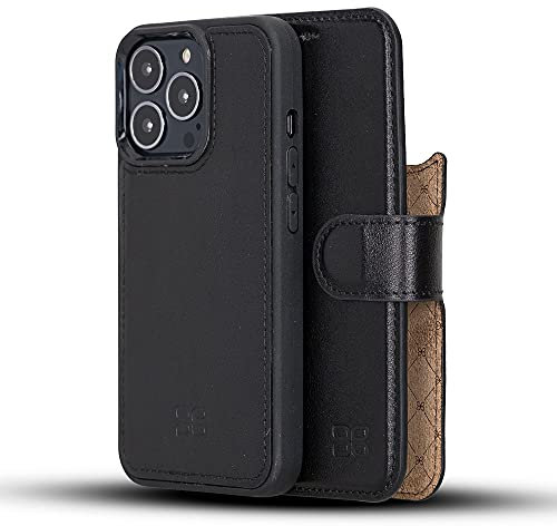 Bouletta Wallet Case for iPhone 13 Pro (6.1'') - Leather Magnetic Detachable Magsafe Flip Folio Cases RFID Phone Cover with 3 Card Slots (Black)