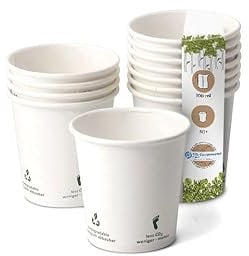 BIOZOYG 50 Stück Kaffeebecher Pappbecher 100ml / 4 oz Ø 62 mm weiß mit Umwelticons - Einwegbecher plastikfrei - Becher aus nachhaltiger Forstwirtschaft - Kaffeebecher Einweg