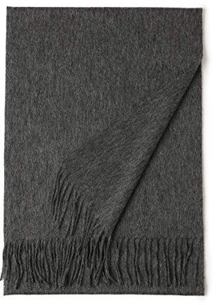 Prettystern langer und weicher Wollschal einfarbig mit Fransen für Herbst Winter Herren und Damen Grau