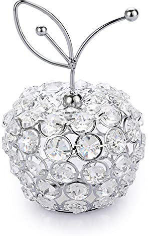TOLIDA Sparkly Crystal Apple Fruit Ornament Artificial Fruit Sculpture Figurine Centerpiece Decor for Home Dining Table, Wedding/Birthday Party (Apple, Silver)