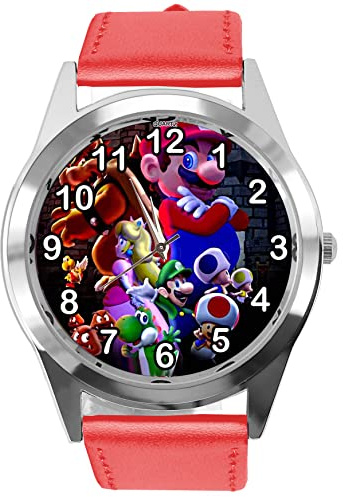 TAPORT Red Leather Round Watch for Moustache Plumber Fans E4