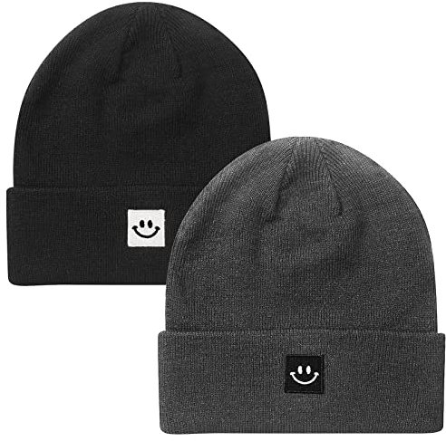 Paladoo Strickmütze für Herren/Damen, 2 Stück, 2er-Pack, Schwarz/Grau meliert, Einheitsgr��e