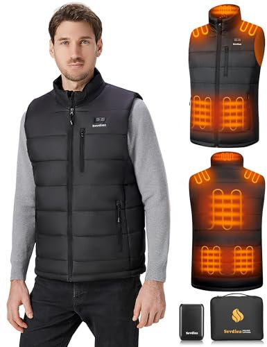 Sevdiea Gilet Chauffant Hommes avec Batterie 16000 mAh 7,4V Incluse, Veste Chauffante Homme, Gilet Chauffant Moto Rechargeable-3XL