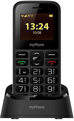 MP myPhone Halo A+ Mobiltelefon Senioren-Handy mit Ladestation ohne Vertrag das Telefon für Oma und Opa, Kamera, Farbdisplay 1,77, Akku 800mAh, große Tasten, SOS-Taste, Radio, Dual-SIM,Schwarz