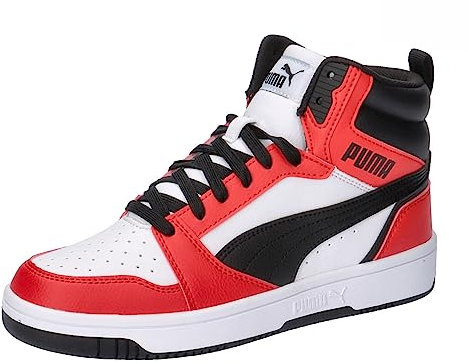PUMA Rebound V6 Mid Jr, Scarpe da ginnastica Unisex - Bambini e ragazzi, Puma White Puma Black For All Time Red, 37 EU