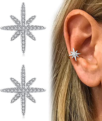 IUDWCG Boho Nordstern Ohrstulpe Cuff Wrap Ohrringe Pave Star Knorpel Cuff Ohrclips Schmuck für Frauen und Mädchen (Silber)