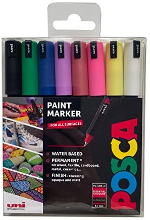 POSCA Pens PC-1MR Ultra Fine Acrylic Felt Tip Coloured Permanent Paint Markers for Adults, Kids. Perfect for Colouring, Fabric, Graffiti, Watercolour, Outline Drawing, Window and Glass Art. 8 Pack