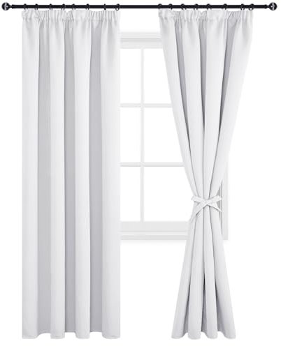 DWCN Vorhänge Wohnzimmer Gardinen Für Schienensystem 2er set H260xB140 cm, Verdunklungsvorhänge mit Vorhang-Krawatten, Kräuselband Gardinen Kurz Abdunkelnde Vorhänge Dunkel Für Kinderzimmer, Grau Weiß