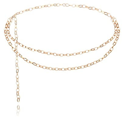 Whoiy Kettengürtel Vintage, Mehrschichtige Ketten Vergoldet Rolo Doppelschichtige Kette Körperketten 103Cm Sommer Körperschmuck Zubehör für Frauen