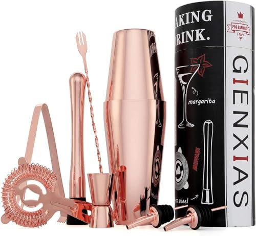 Cocktail Shaker Kit,Ensemble de Cocktail Shaker,Boston Shaker 9 Pièces,Acier Inoxydable,Pilon Cocktail,Doseur Cocktail et Accessoires de Bar Jigger,Boîte-Cadeau Personnalisé Compris