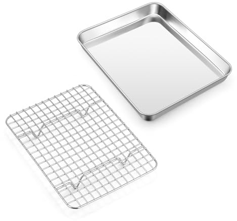 Homikit bakplåt med kylgaller, miniugnsplåt, kakplåt och kakgaller för bakning servering, 23,6 x 17,8 x 2,5 cm, giftfri, diskmaskinssäker