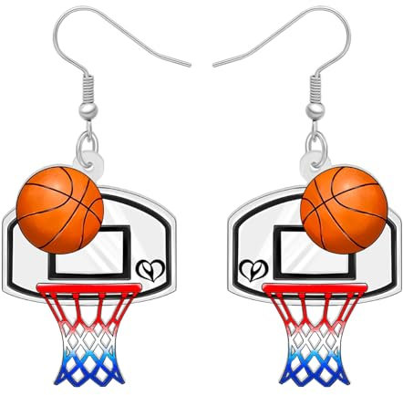 NEWEI Acryl Baseball Fußball Ohrringe Baumeln Basketball Fußball Schmuck Für Damen Mädchen Sport Liebhaber (Basketballkorb)