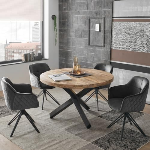 moebel-dich-auf Essgruppe Ace Esstisch für 4 Personen Sitzgruppe rund Esszimmer 4 Stühle 1 Tisch Set