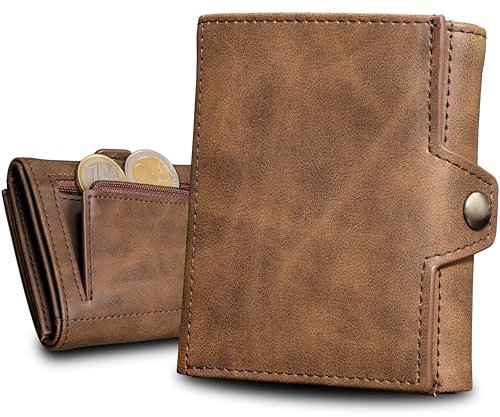 slimfin® Slim Wallet Fold mit Münzfach - Kartenetui - Geldbeutel Herren - Geldbörse - Portemonnaie - Portmonee - Card Holder klein/Mini mit RFID Schutz - Braun