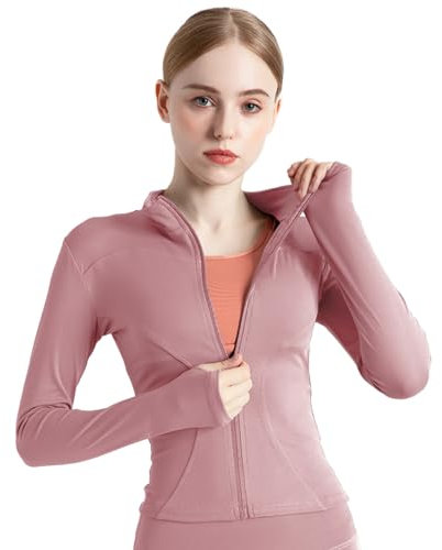 BenBoy Veste de Sport Femme Respirante Veste de Course à Manches Longues Course Running Léger avec Fermeture éclair Haut de Fitness avec Trous pour Les Pouces Yoga Randonnée SYMTWT03-Pink-L