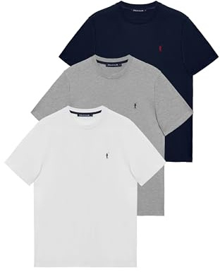 Polo Club Pack de 3 Camisetas Básicas Azul Marino, Blanca y Gris vigoré - Manga Corta - Logo Bordado - Camiseta de Hombre